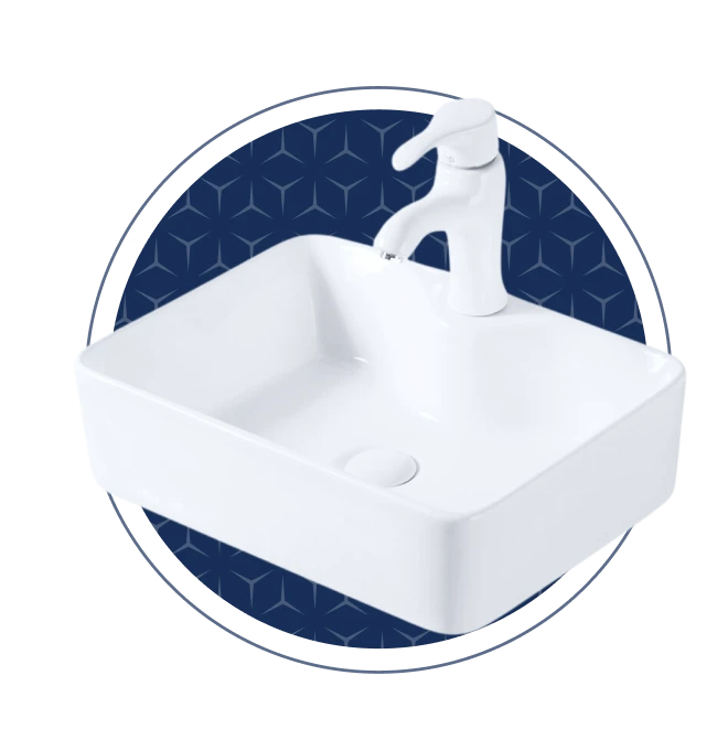 Basin Free Standing Matrix – Lecico, Square, Ceramic, 1 Tap Hole, White, (L) 37cm | (W) 48cm | (H) 13.5cm