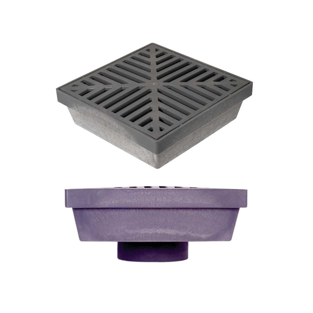 RainDrain Nylon - Sump, Outlet & Grate - Cement Grey