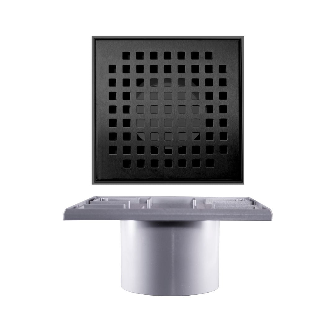 Balcony Drain 2nd Fix with 110mmx110mm Matt Black Square Hole Grate