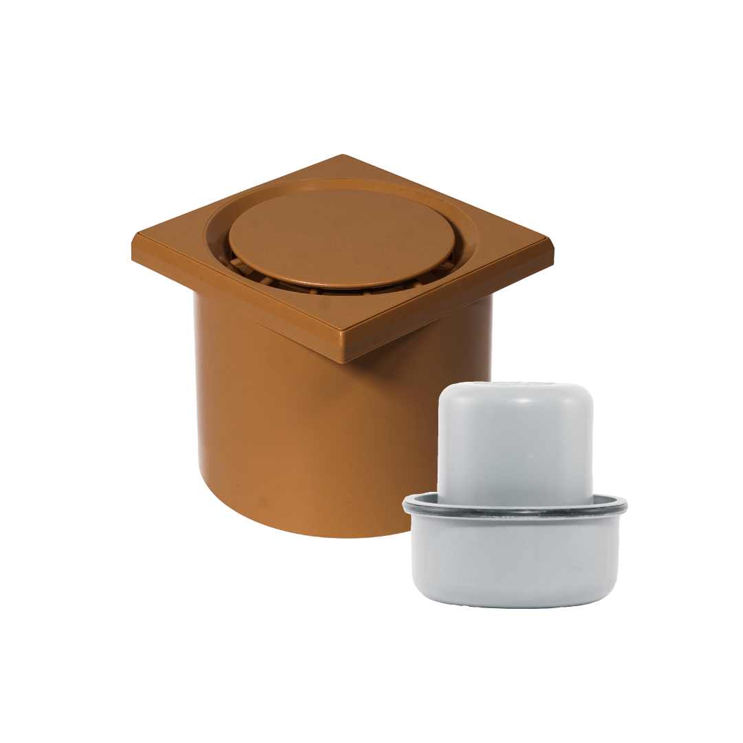 WetFloor Drain 2nd Fix with 110mmx110mm Light Brown ABS Grate