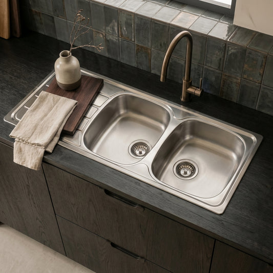 Franke Nevada NDN 621 Double Bowl Stainless Steel Kitchen Sink 1160 x 460mm – Inset, Includes 90mm Waste