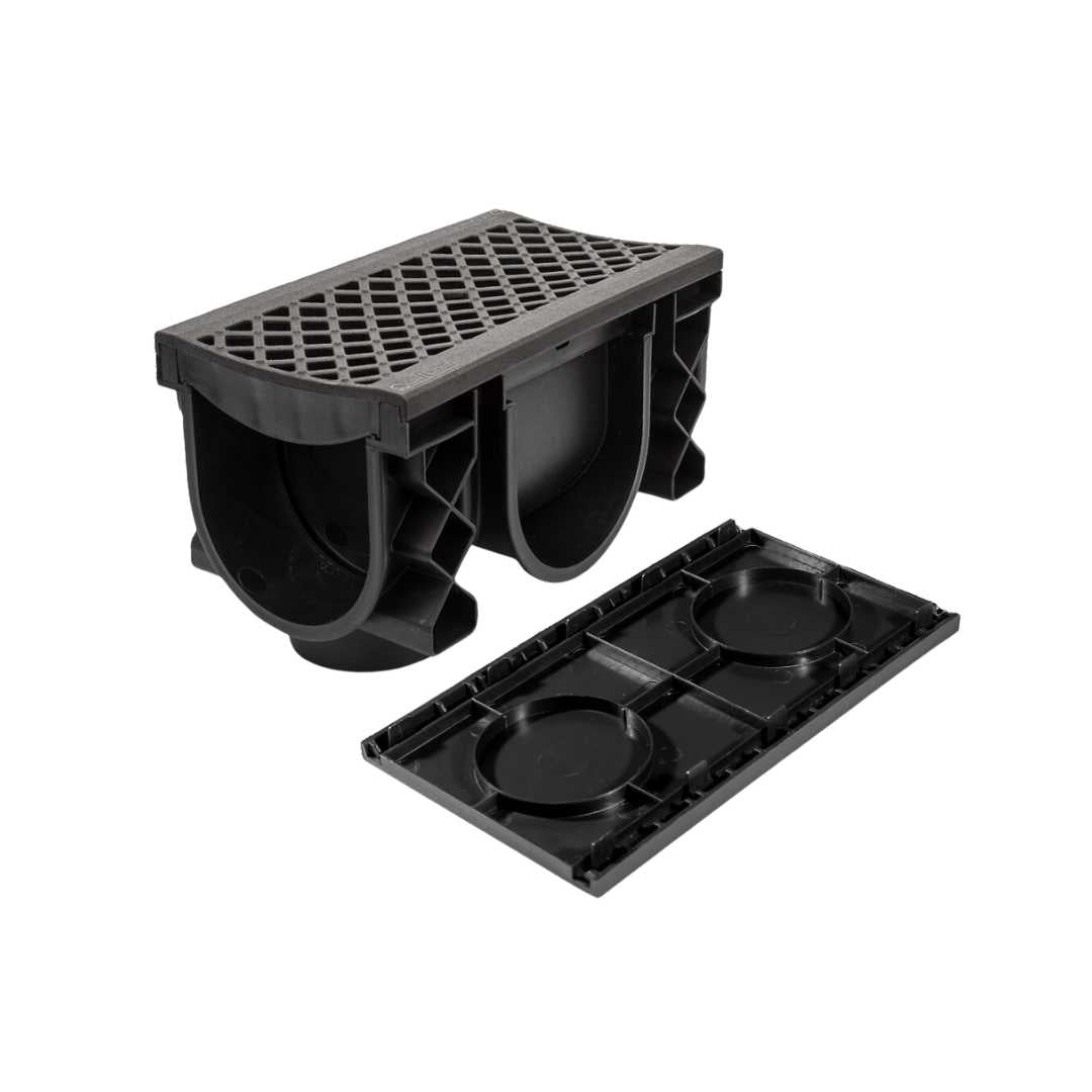 QualiDrain Nylon 250mm Body & Protective Cover with Black Grate