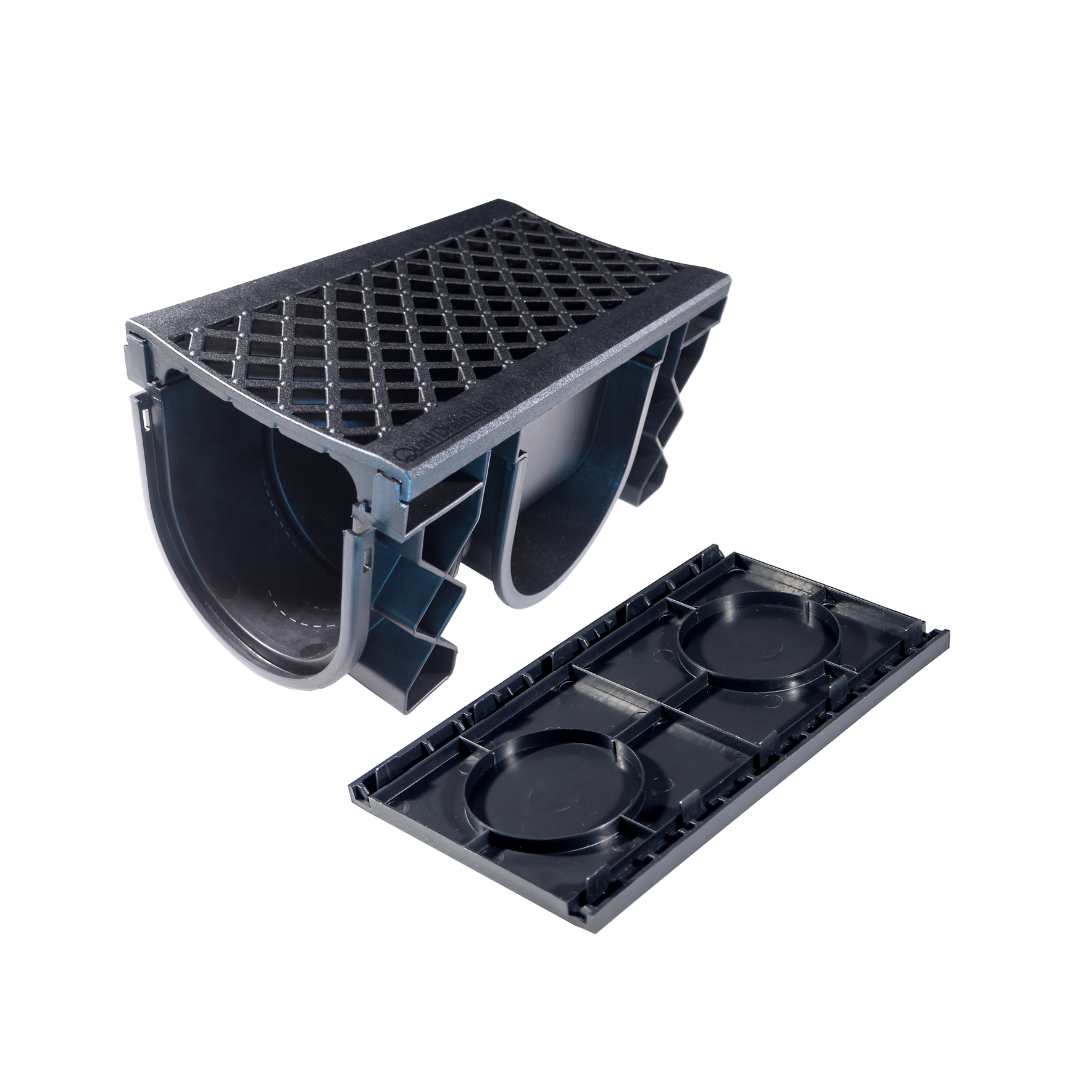 QualiDrain Lite 250mm Body & Protective Cover with Black Grate