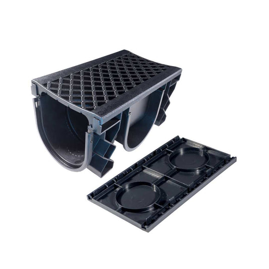 QualiDrain Lite 250mm Body & Protective Cover with Black Grate