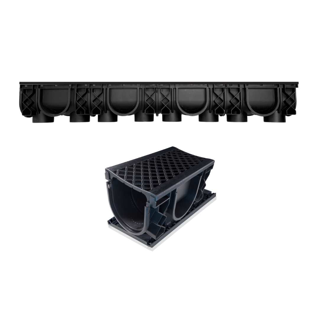 QualiDrain Lite 1-meter Body & Dustcover with Black Grate