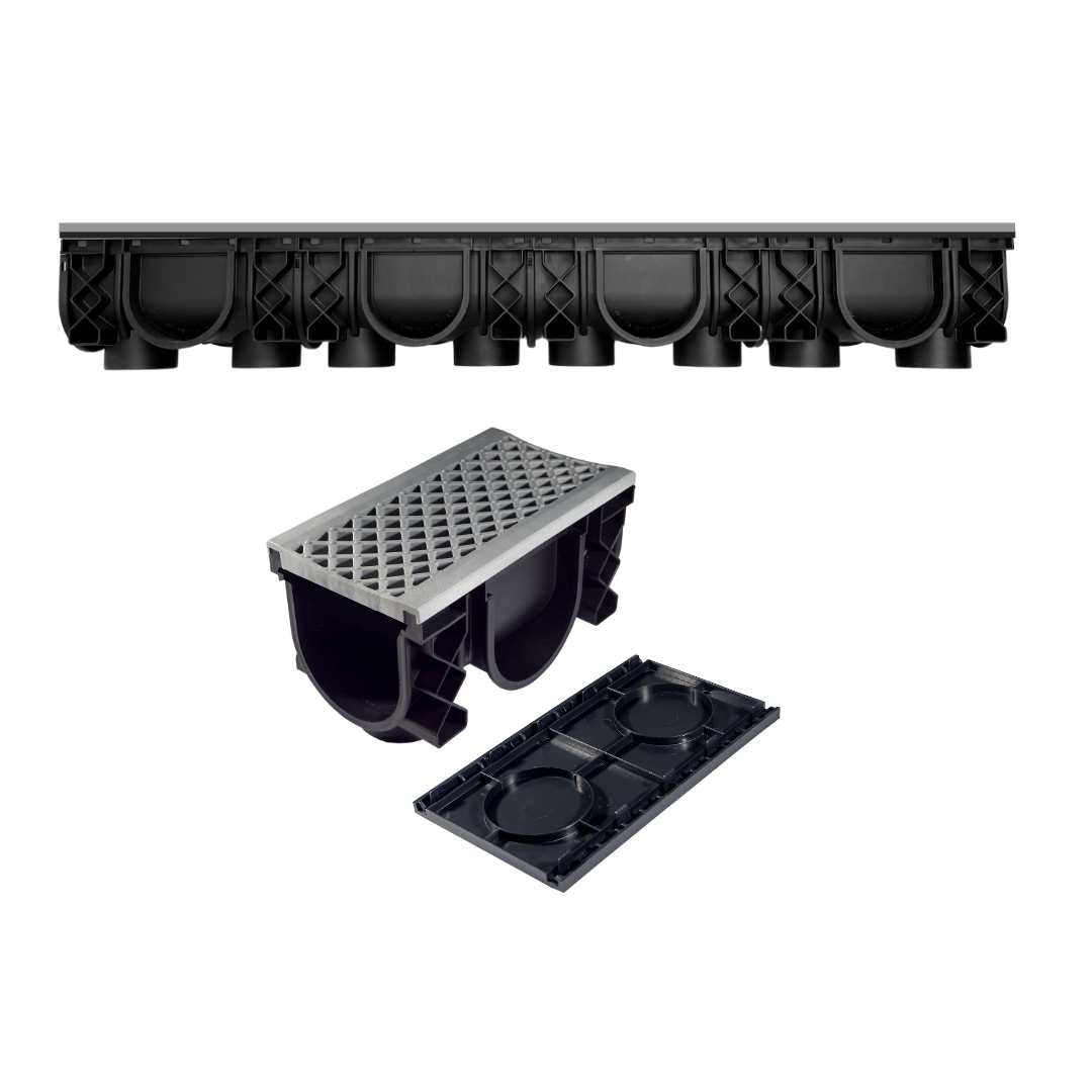 QualiDrain Lite 1-meter Body & Dustcover with Grey Grate