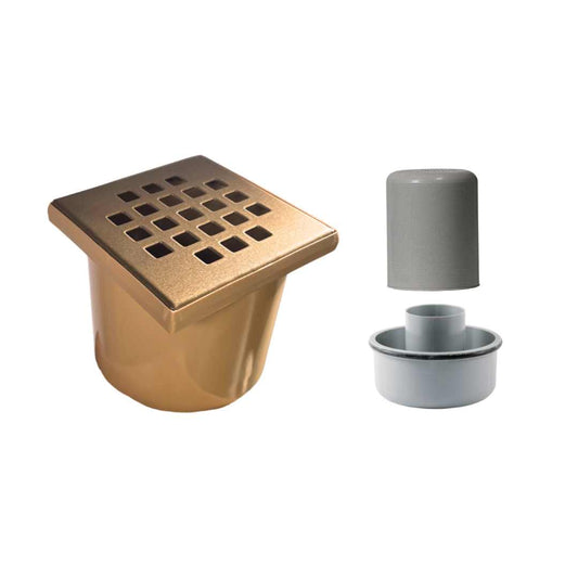 WetFloor Drain 2nd Fix with 110mmx110mm Brushed Bronze Stainless Steel Square Hole Grate