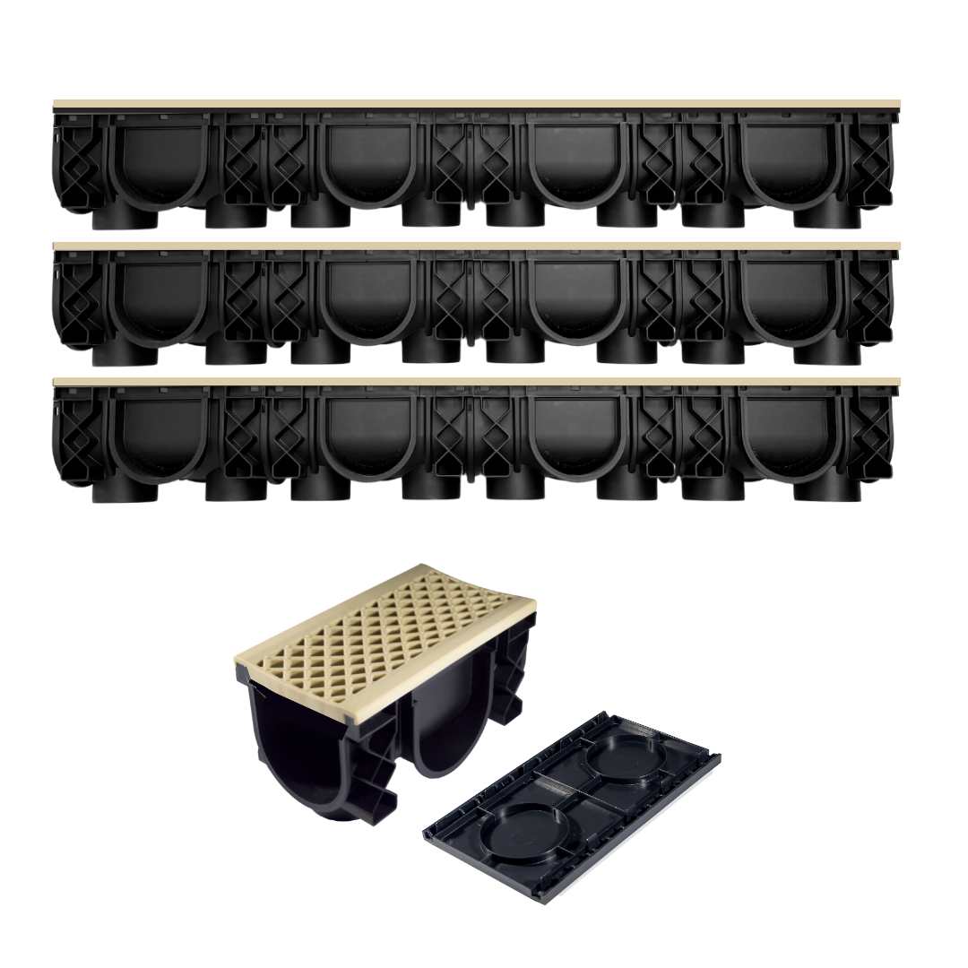 QualiDrain Lite 3-meter Pack Body & Dustcover with Sandstone Grate