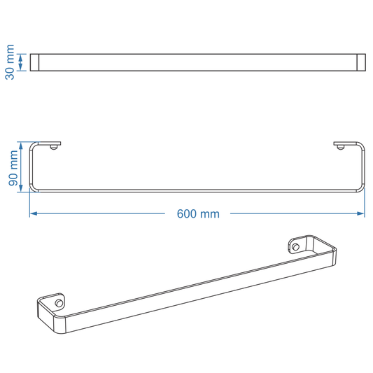 Single Towel Rail 600mm - Ash Bathroom Accessory Icon Premium Range