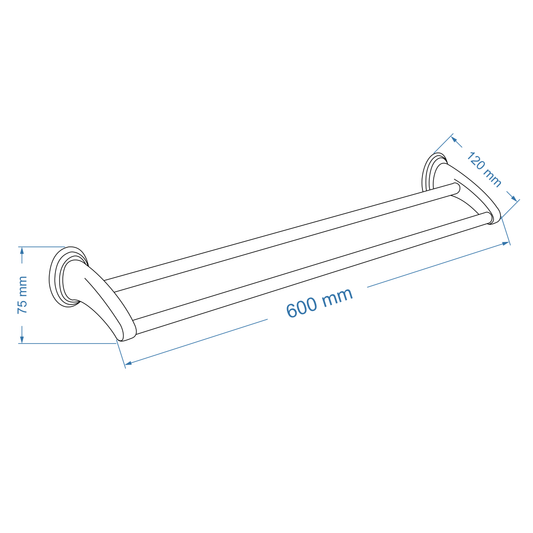 Double Towel Rail 600mm - Bay Bathroom Accessory Icon Conventional Range