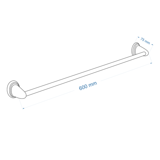 Single Towel Rail 600mm - Bay Bathroom Accessory Icon Conventional Range