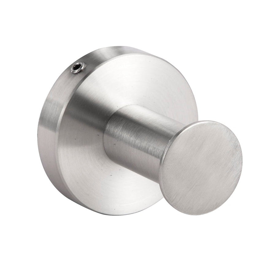 Robe/Towel Hook - Blaze Bathroom Accessory Premium Icon Range in Brushed Stainless Steel, (L) 5.1cm | (W) 5.1cm | (H) 5.1cm