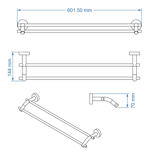 Double Towel Rail 600mm - Coal Bathroom Accessory Icon Premium Range in Black