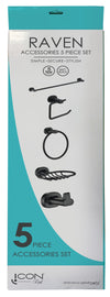 5-Piece Set - Raven Bathroom Accessory Icon Conventional Range in Black