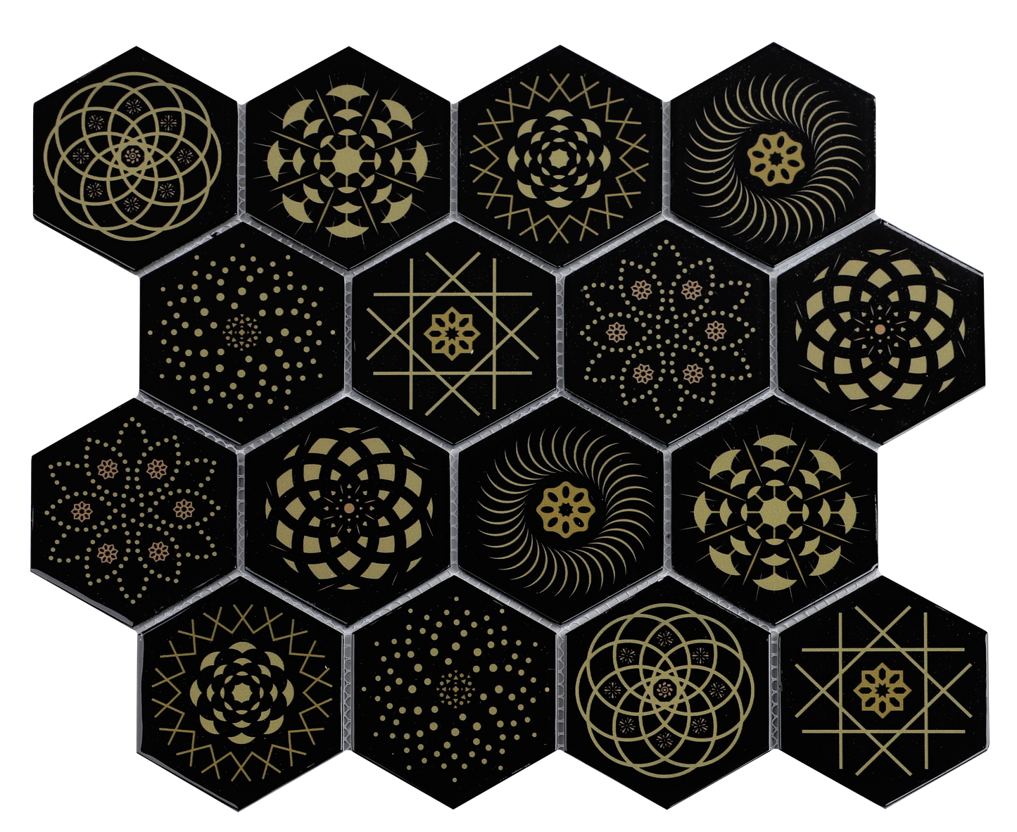 Mosaic Stone & Glass Blend - HEX, Black Universe, Medium, 340x280 - 73mm