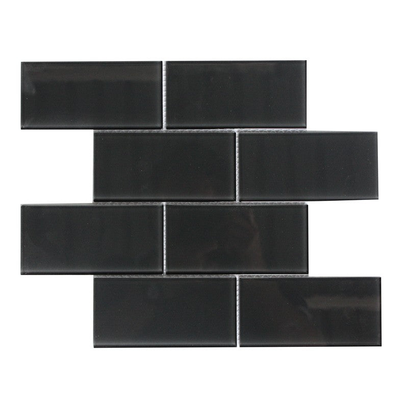 Mosaic Glass - Gloss, Metro-Subway, Charcoal, 300x300 - 150mm