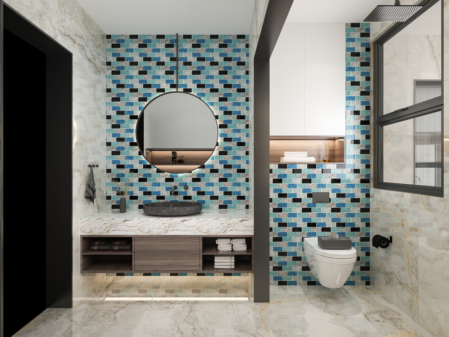 Mosaic Glass - Metro, Neptune Brick, 300x300