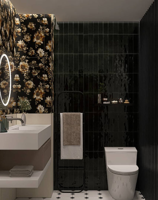 Tile Subway - Glazed, Black, 300x75mm (Box of 44, 1 SQM)