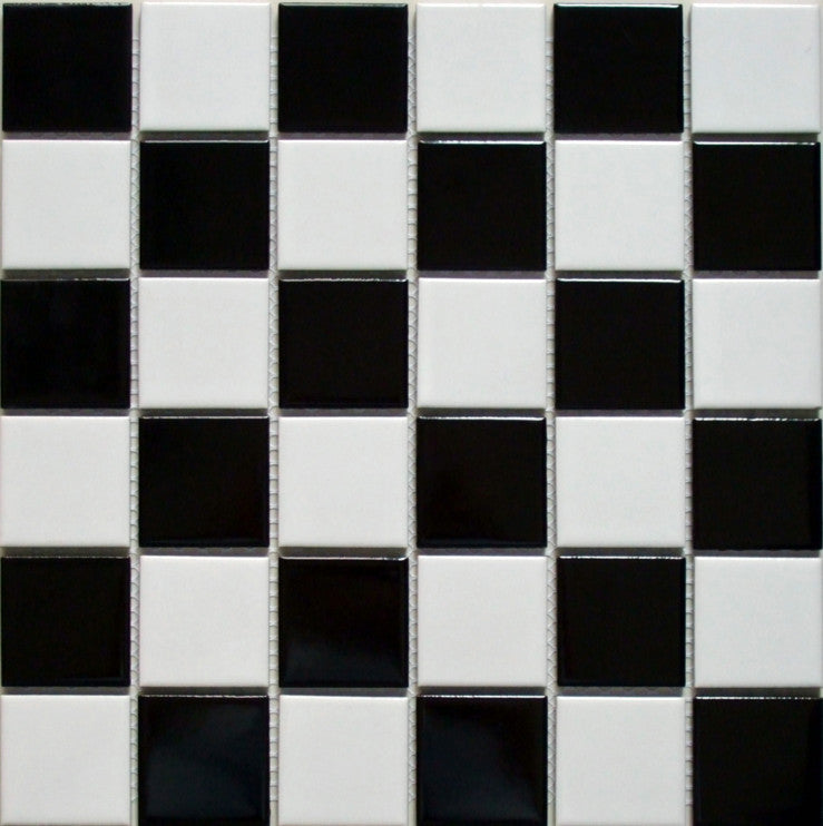 Mosaic Porcelain - Glazed, Square, Black/White, Gloss, 300x300 - 48mm