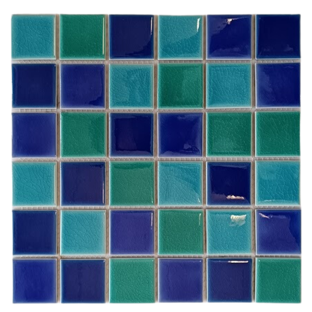 Mosaic Pool - Glazed Porcelain, Cerulean Blue, Gloss, 300x300 - 48mm