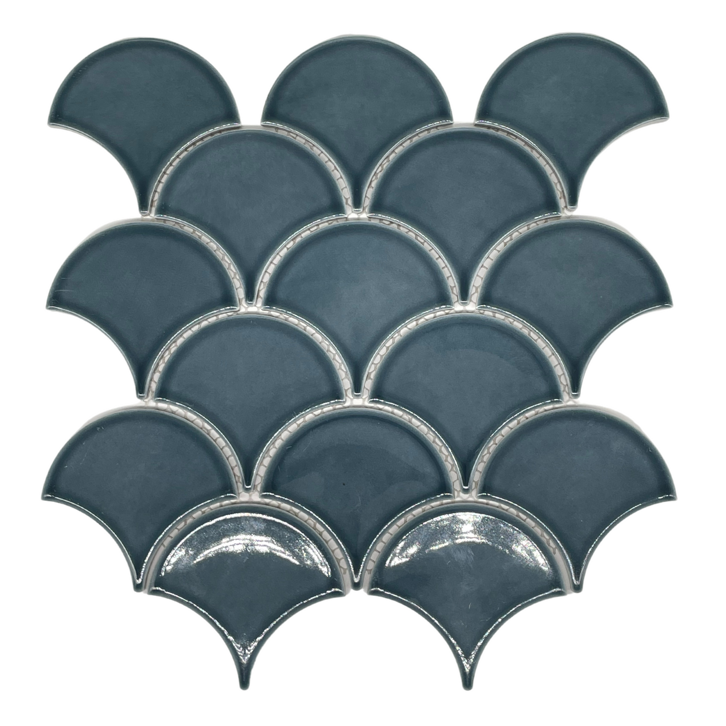 Mosaic Porcelain - Glazed, Fans, Steel Blue, 73mm