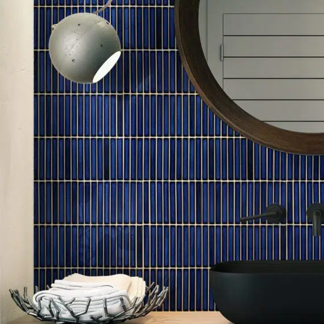 Mosaic Porcelain - Glazed, Finger Tile, Kit Kat, Imperial Blue, Gloss, 294x294mm