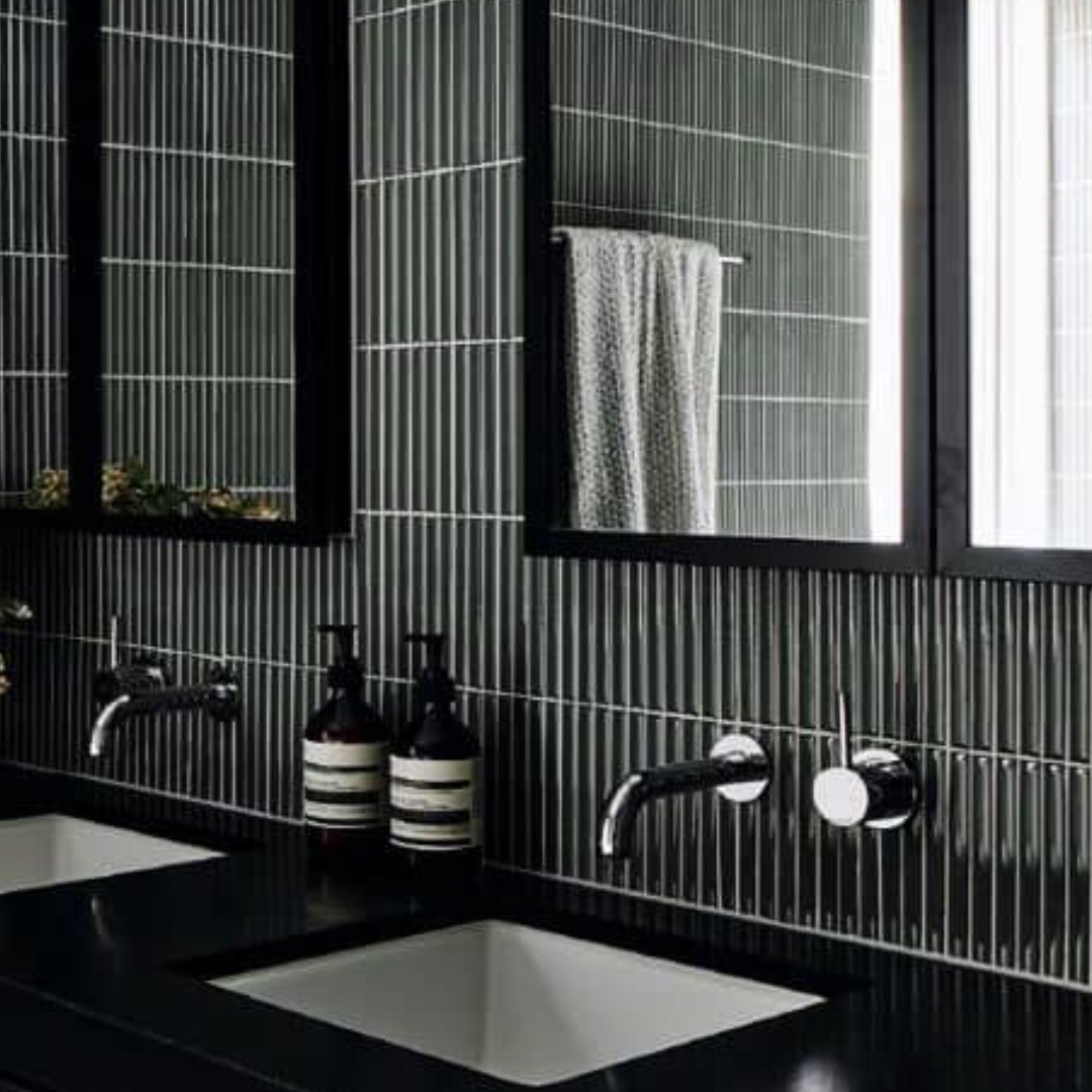 Mosaic Porcelain - Glazed, Finger Tile, Kit Kat, Iron Grey, Gloss, 294x294mm