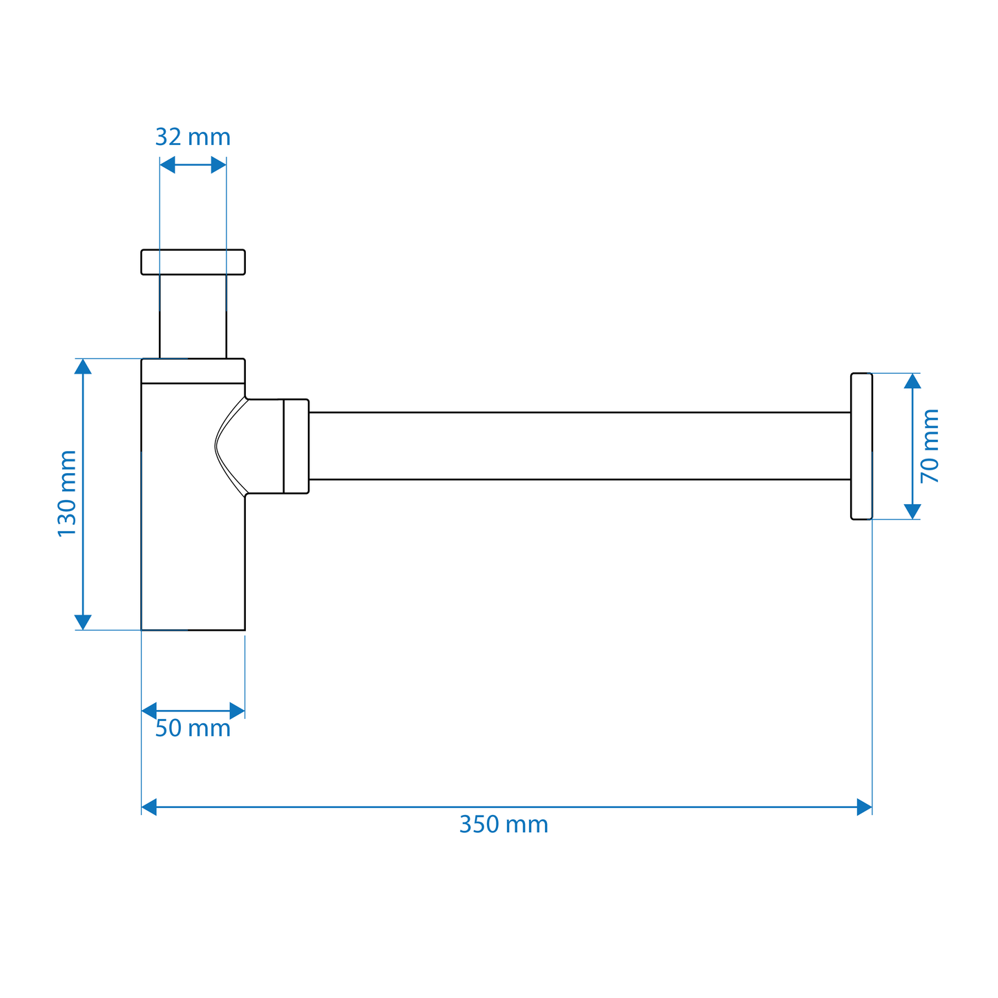 Bottle Trap - Plastic, Chrome Plated Finish, 32mm
