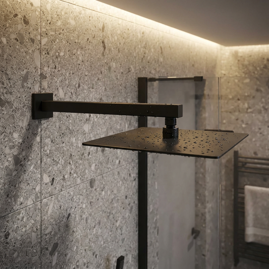 Shower Rose - Stainless Steel Square, Matt Black Finish, 8"
