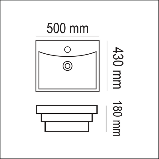 Basin Free Standing Sandy – Ceramic, 1 Tap Hole, Icon Premium Range, White, (L) 50cm | (W) 43cm | (H) 18cm