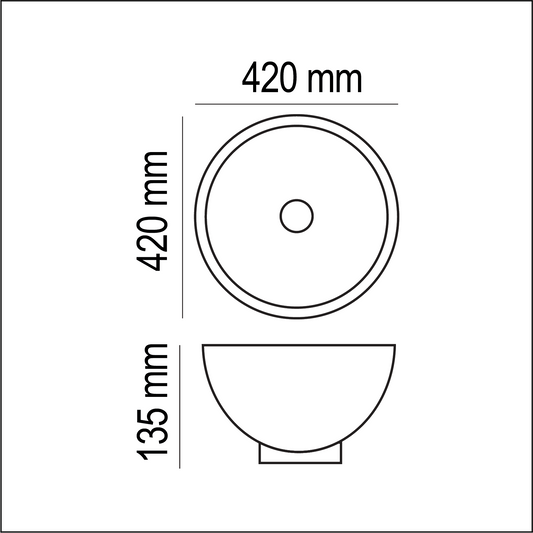 Basin Free Standing Coal – Ceramic, Icon Premium Range, Black, (L) 42cm | (W) 42cm | (H) 13.5cm
