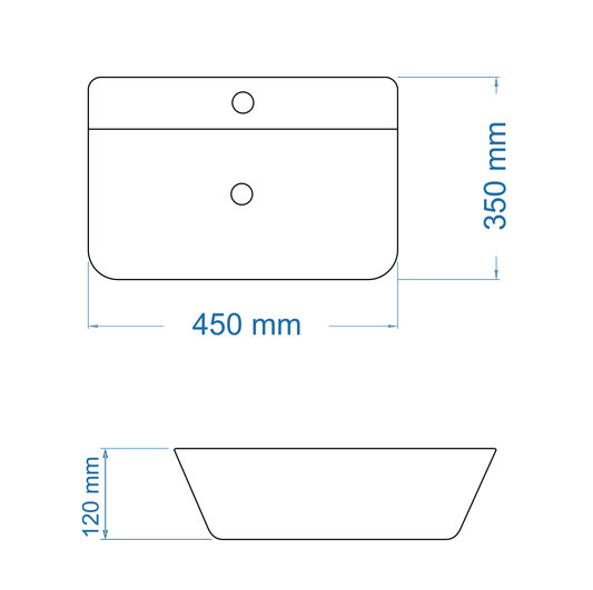 Basin Free Standing Tulip – Ceramic, Rectangular, 1 Tap Hole, Icon Premium Range, White, (L) 45cm | (W) 35cm | (H) 12cm