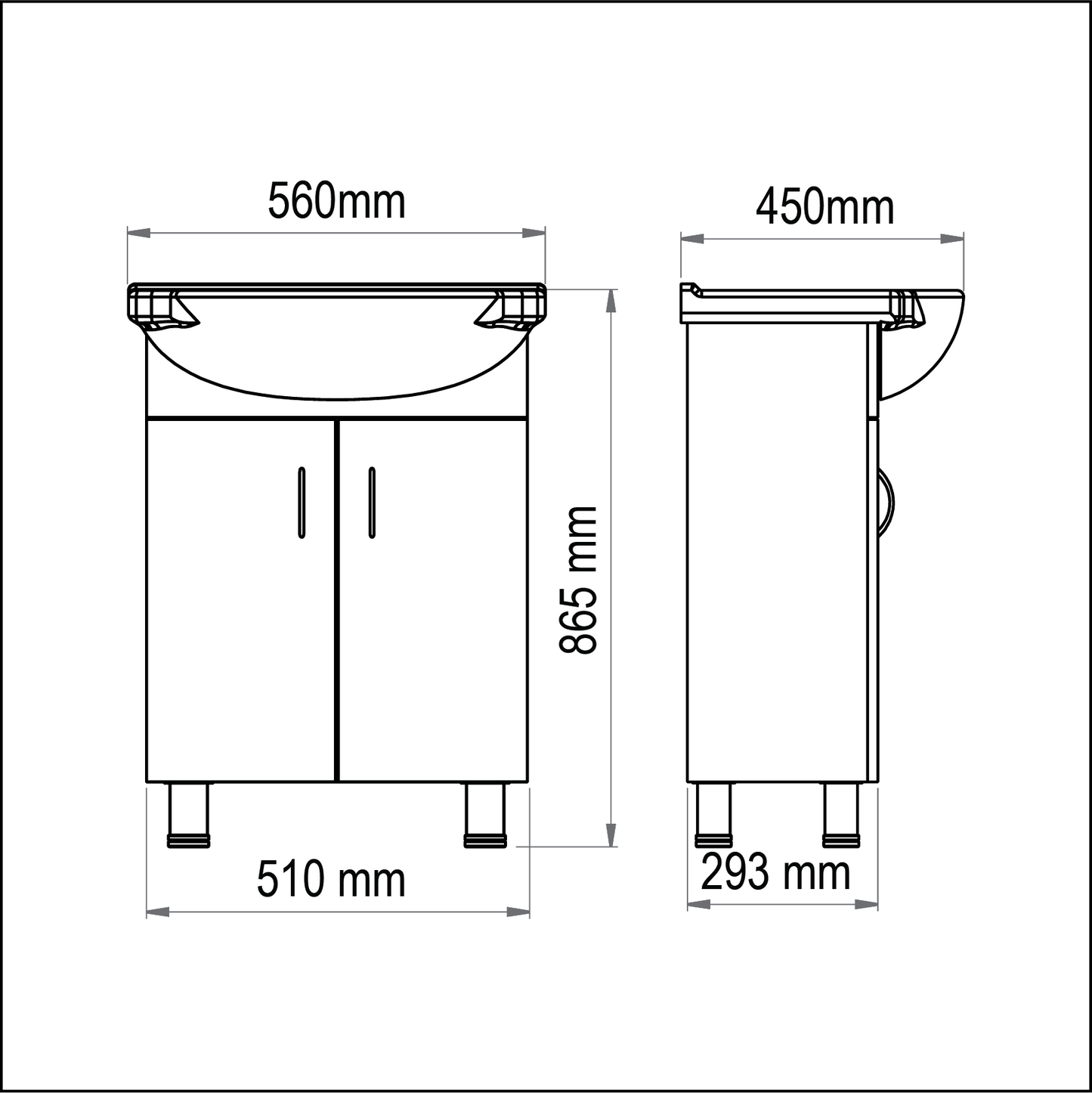 Cabinet & Basin Floor Mounted Econo - Compact, Functional, Affordable, (L) 51cm | (W) 29.3cm | (H) 86.5cm