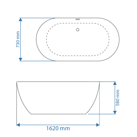 Bath Freestanding Oval - Luna White Acrylic 1620mm