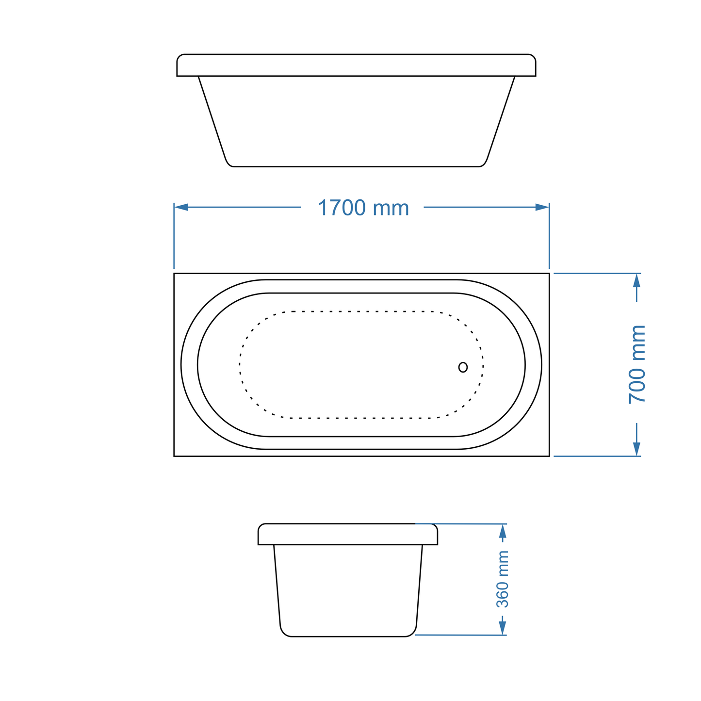Bath Rectangular - Niki Acrylic, (L) 170cm | (W) 70cm | (H) 36cm