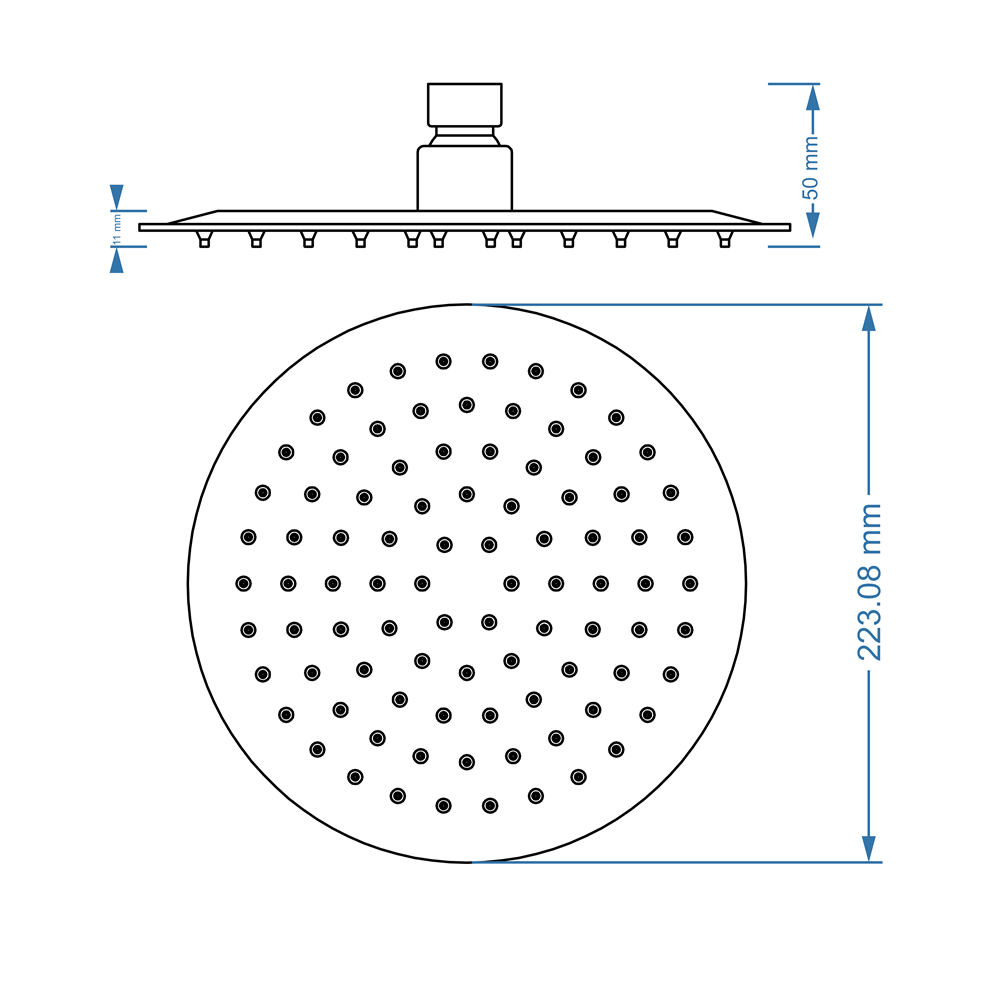 Shower Rose - Stainless Steel, Round, 8", Brushed Gun Metal Finish