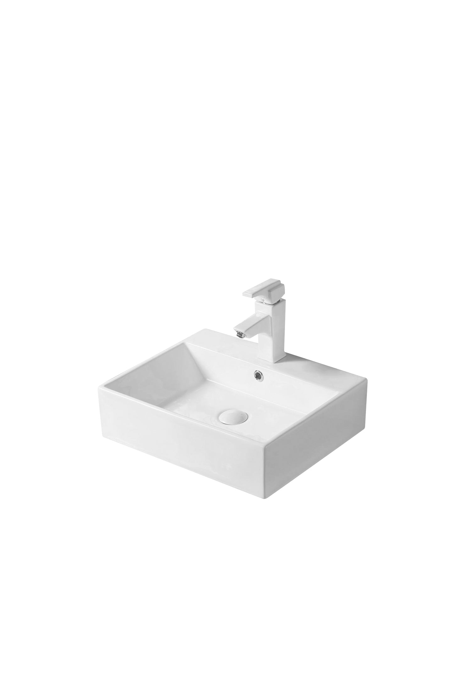 Basin Free Standing Comfort – Lecico, Square, Ceramic, 1 Tap Hole, White, (L) 43cm | (W) 51.5cm | (H) 14cm