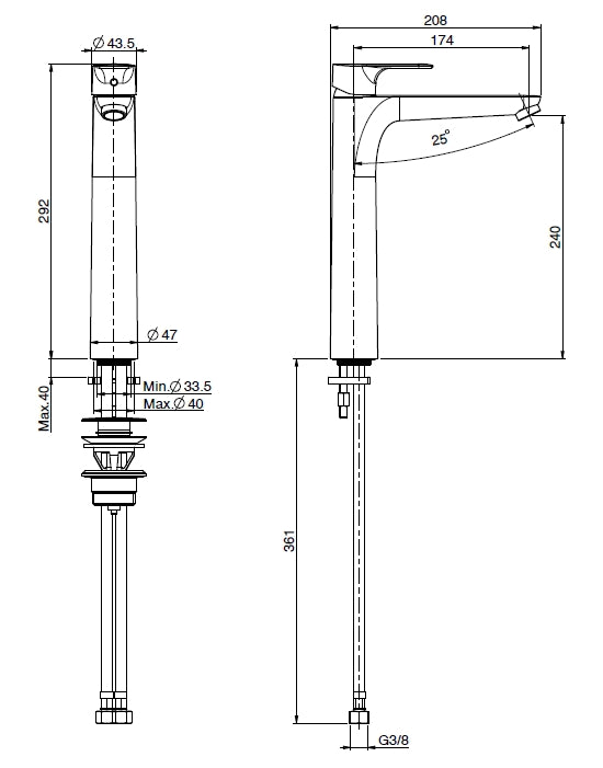 Basin Mixer Raised, Fima Serie 22 Range, Polished Chrome Finish, DZR Brass