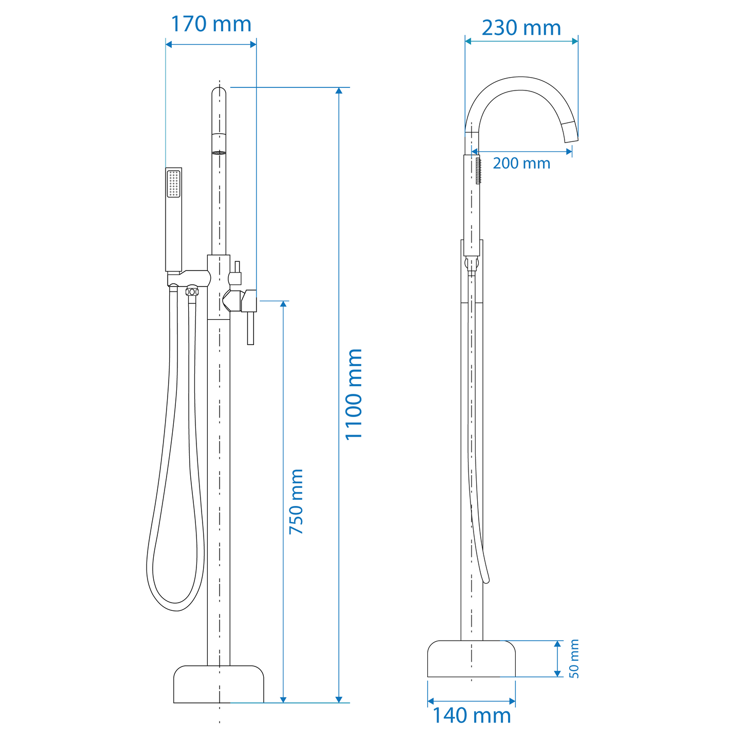 Bath Mixer Freestanding– Icon Range, Modern Bathroom Tap in Gun Metal Finish