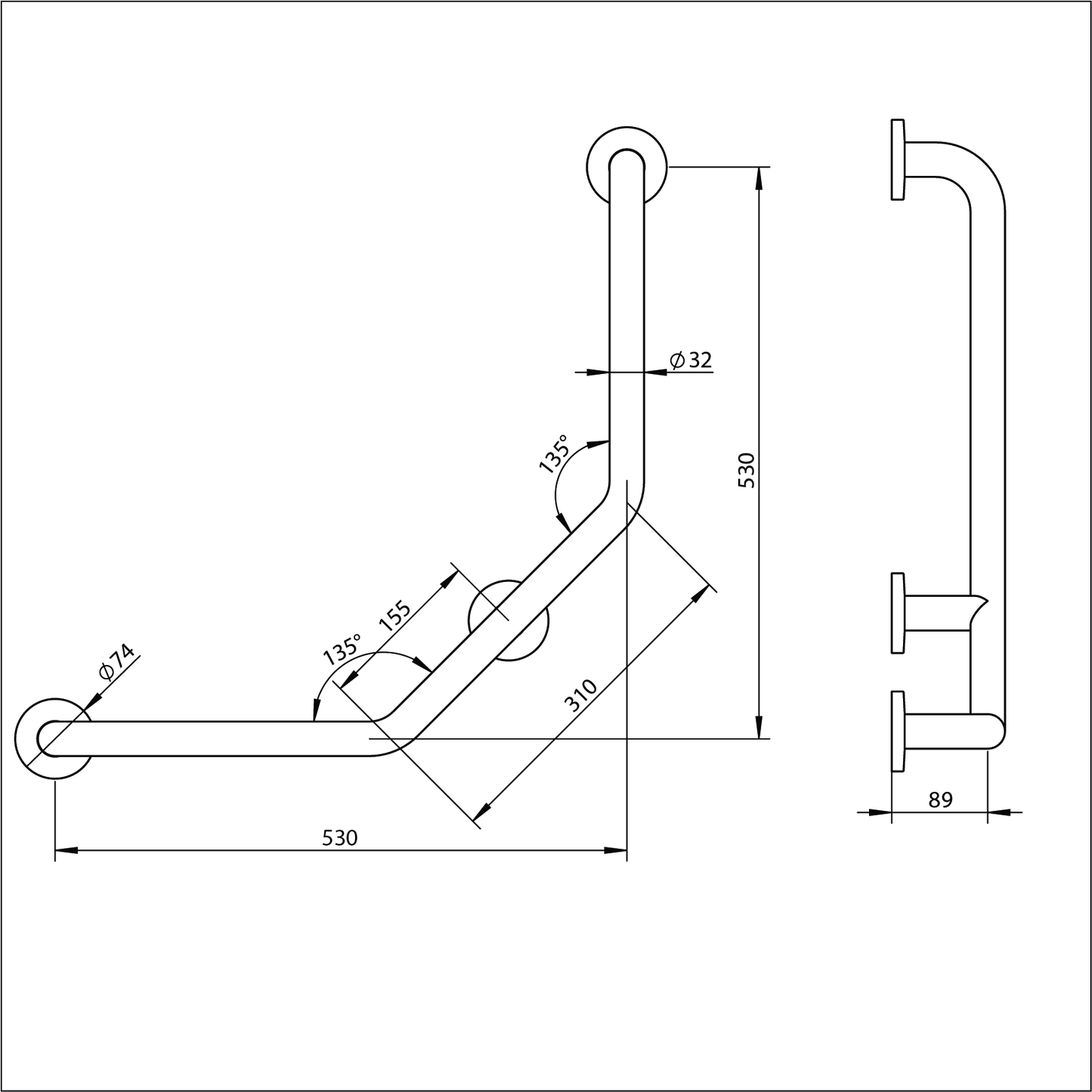 Grab Rail Dog Leg - 604mmX604mmX106mm