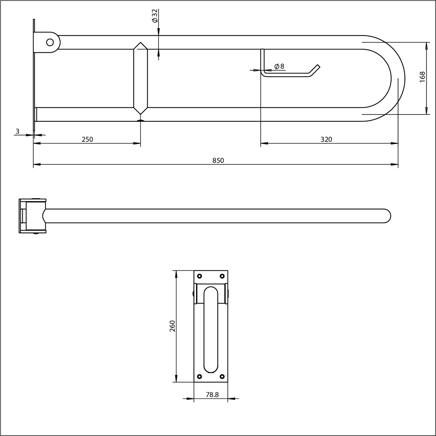 Grab Rail fold down - 850mmX32mm