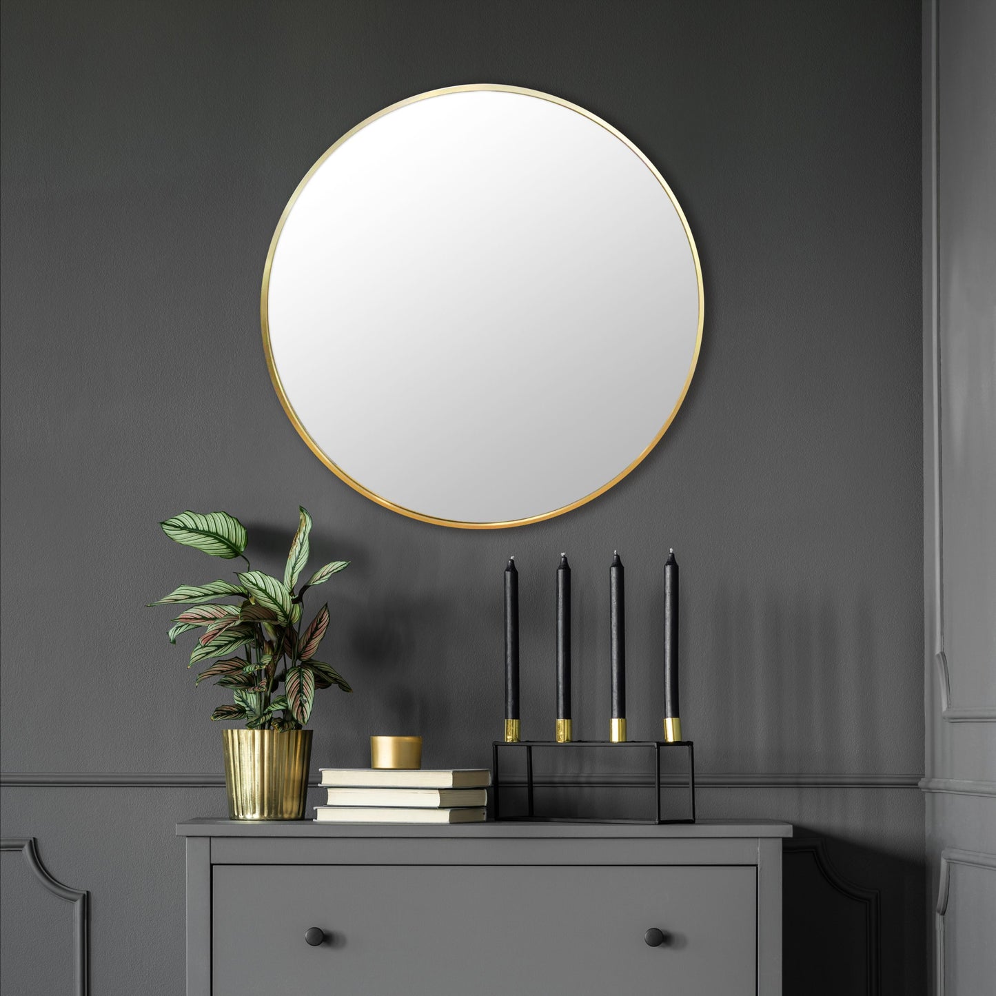 Mirror - Aluminium Gold Round, (L) 60cm | (W) 2.8cm | (H) 60cm