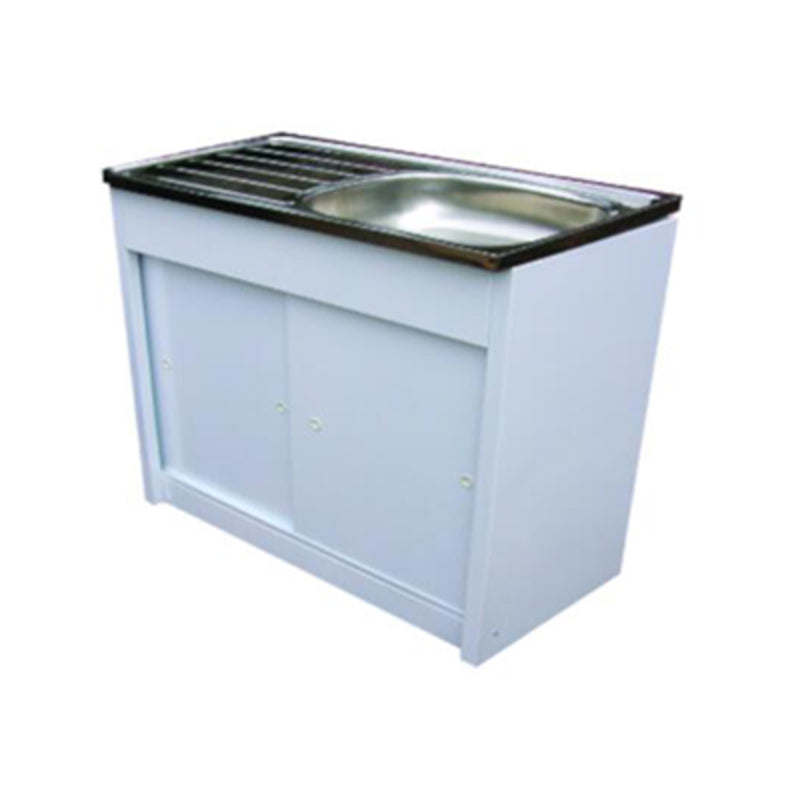 Sink Unit - Includes Sliding Doors and Shelf, White Epoxy Powder Coated Finish, 915mmx460mm