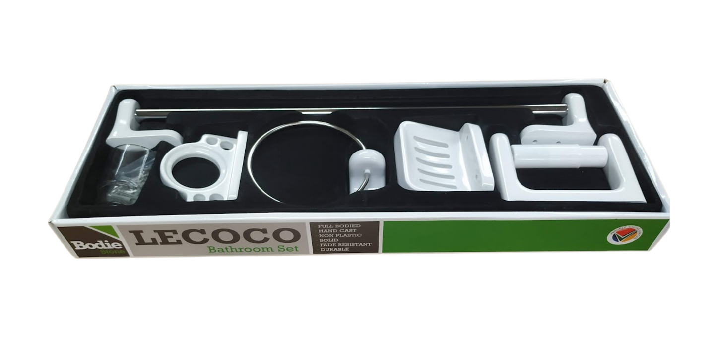 Complete Bathroom Set - Lecoco Bathroom Accessory Bodie Range, White Reconstituted Stone