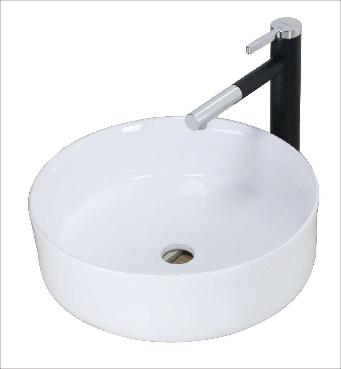 Basin Free Standing Matrix – Lecico, Round, Ceramic, 0 Tap Hole, White, (L) 39.5cm | (W) 39.5cm | (H) 13cm