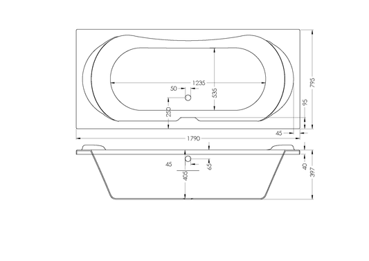 Bath Rectangular - Milano Built In Bath, White, (L) 180cm | (W) 80cm | (H) 40cm
