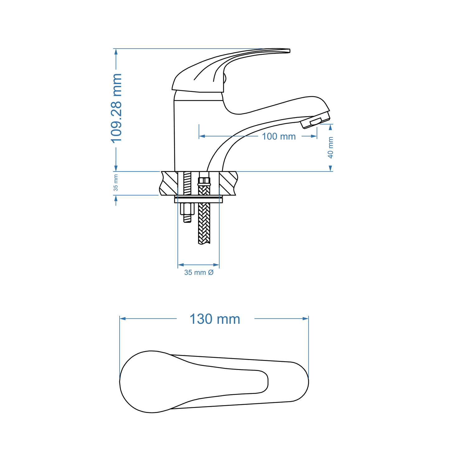 Basin Mixer – Pisces II, Icon Range, Conventional Bathroom Tap, Matt Black Finish
