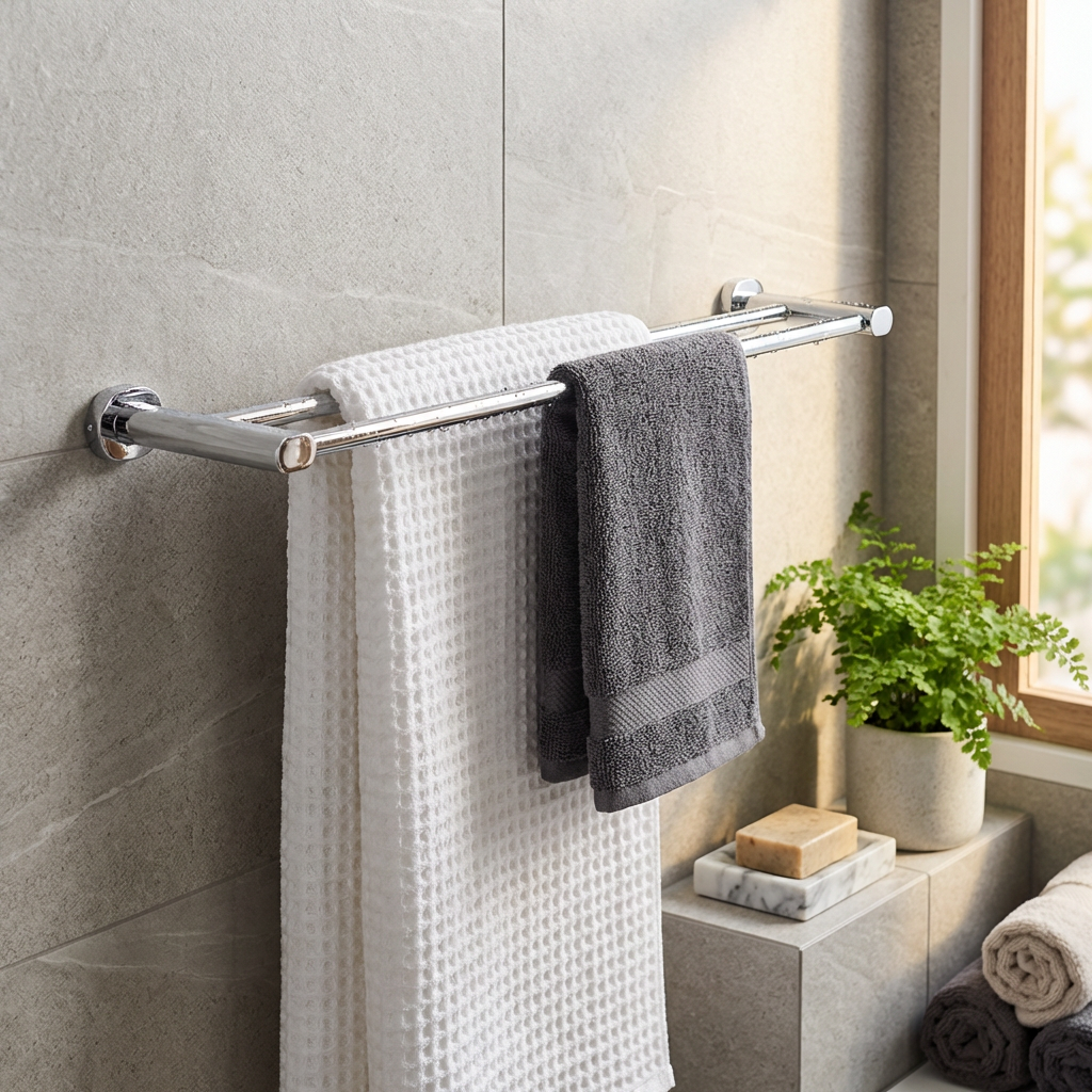 Double Towel Rail 600mm - Raven Bathroom Accessory Icon Conventional Range, (L) 63.2cm | (W) 10.5cm | (H) 4.3cm