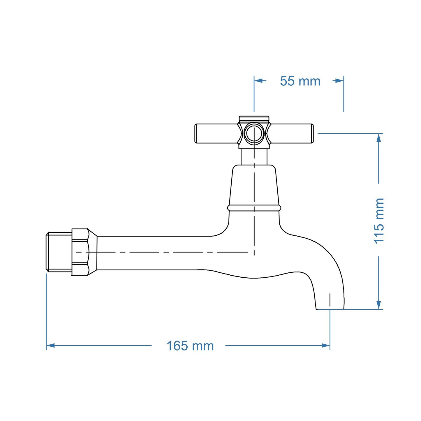 Bibtap tap 1/2"mm Extended Body – Scorpio Icon Range, Conventional Bathroom Tap