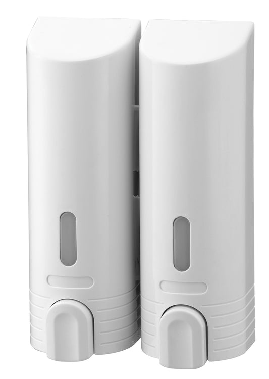 Soap/Shampoo/Conditioner Dispenser - Double Cylinder, White